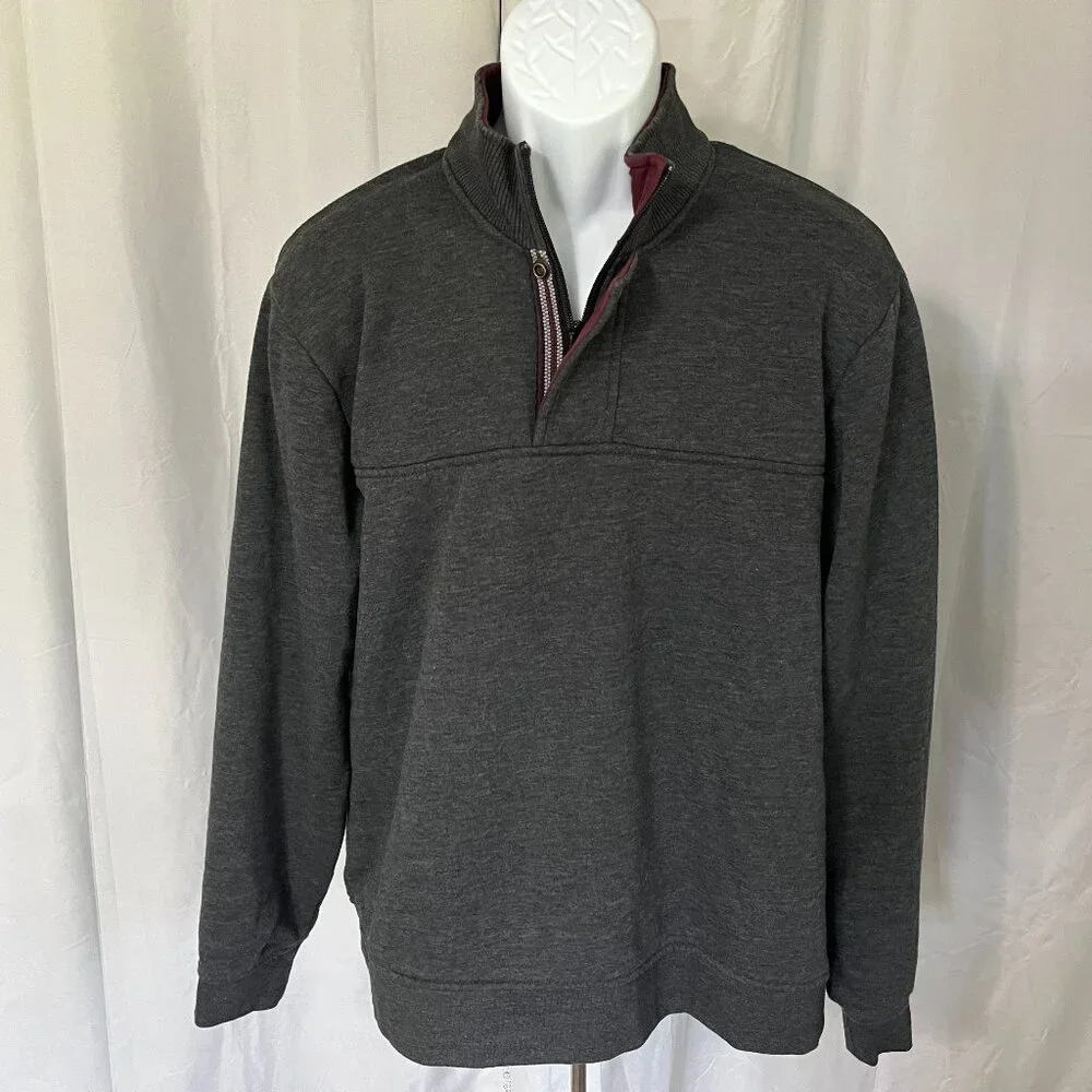 Orvis Signature Men’s Gray Burgundy 1/4 Zip Sweater Large L EUC 🔥 Pullover 🏌️